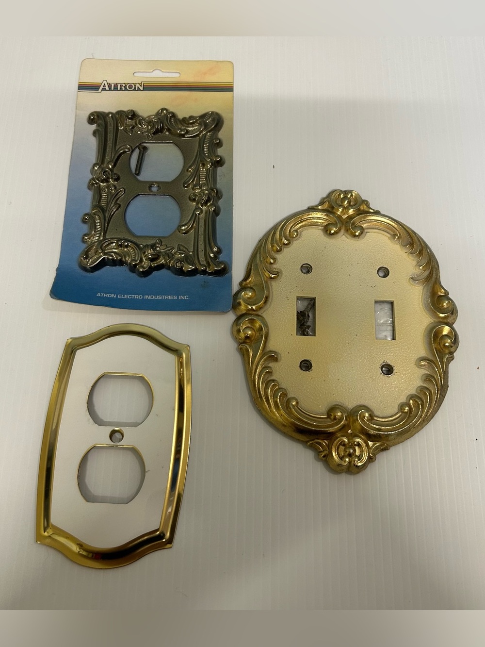 Vintage Hollywood Regency Double Wall Switch and Plug Plate Lot